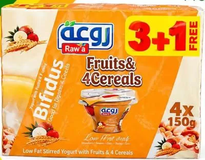 Raw'a Fruits & 4 Cereals Yogurt, QAR 8.75 at Rawabi Hypermarket