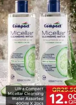 Ultra Compact Micellar Cleansing Water Assorted, QAR 12.00 at Family Food Centre