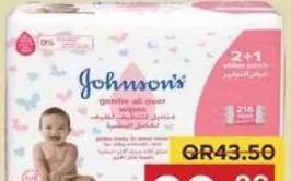 Johnson's Gentle All Over Baby Wipes 72's, QAR 20.00 at Family Food Centre