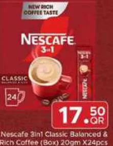 Nescafe 3in1 Classic Balanced & Rich Coffee, QAR 17.50 at Family Food Centre