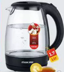 Nikai Clear Glass Kettle 1.7L, QAR 35.00 at Paris Hypermarket