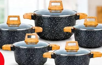 Nuna Marble Coated Cookware Set 10pcs, QAR 199.00 at Mark and Save