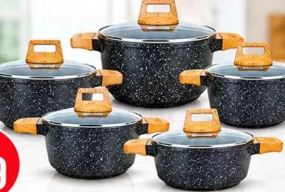 Nuna Marble Coated Cookware Set 10pcs, QAR 199.00 at Safari Hypermarket