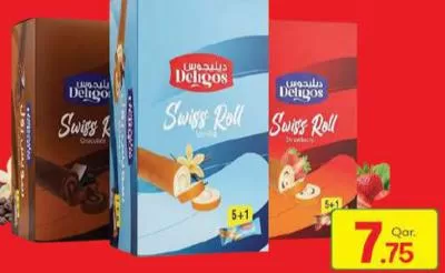 Deligos Swiss Roll Vanilla/Chocolate/Strawberry 6x60 Gm, QAR 7.75 at Mark and Save