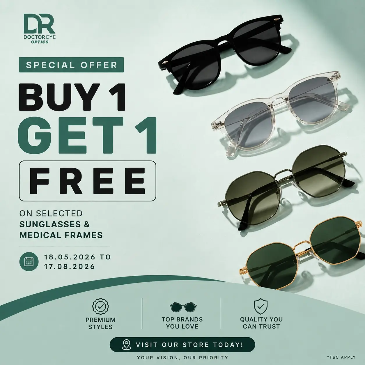 Buy any selected Sunglasses or Medical Frame and get 1 FREE from selected collections ✨👓